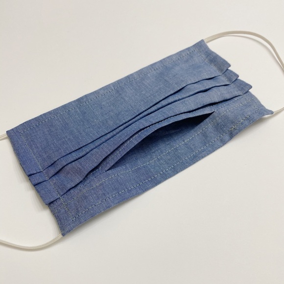 BLUE Pleated FACE MASK with filter Pocket - Picture 3 of 3